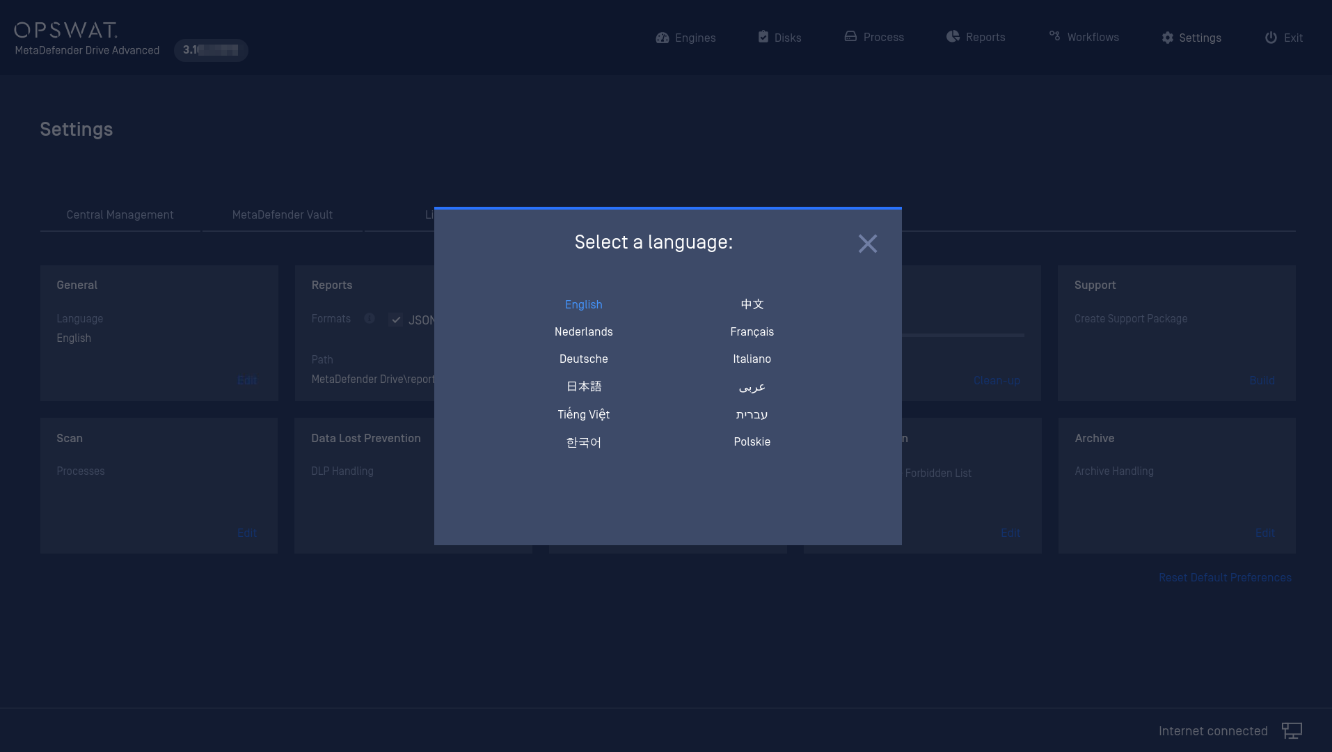 Choosing one of the 12 supported languages