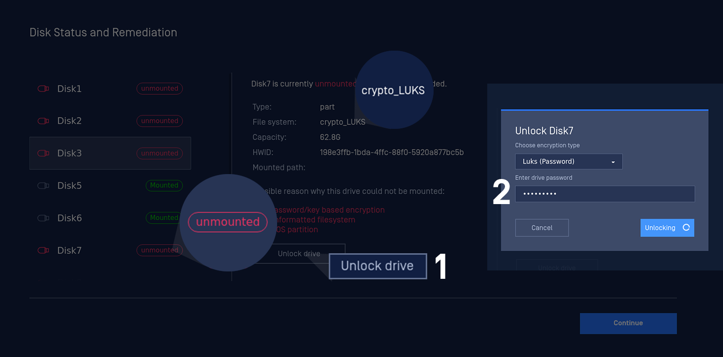 Unlocking a LUKS encrypted disk using a password