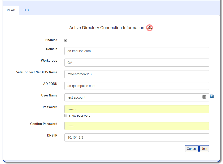Active Directory Connection Information